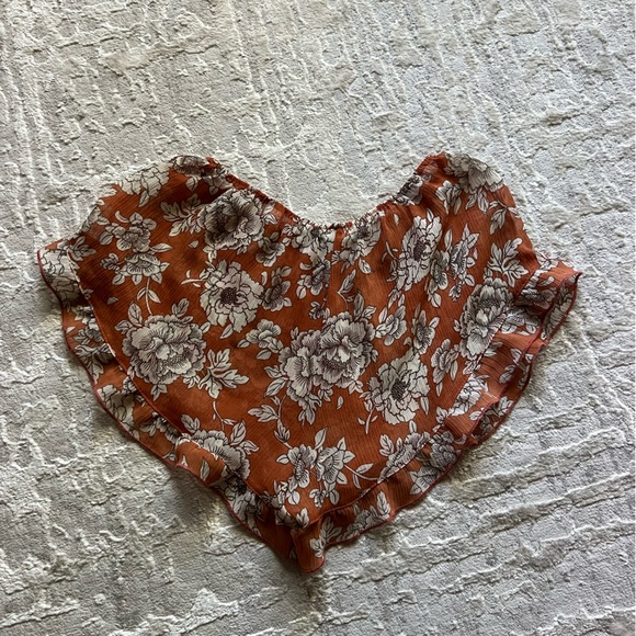 RARE Brandy Melville Orange Floral Sheer Vodi Shorts - Picture 2 of 5